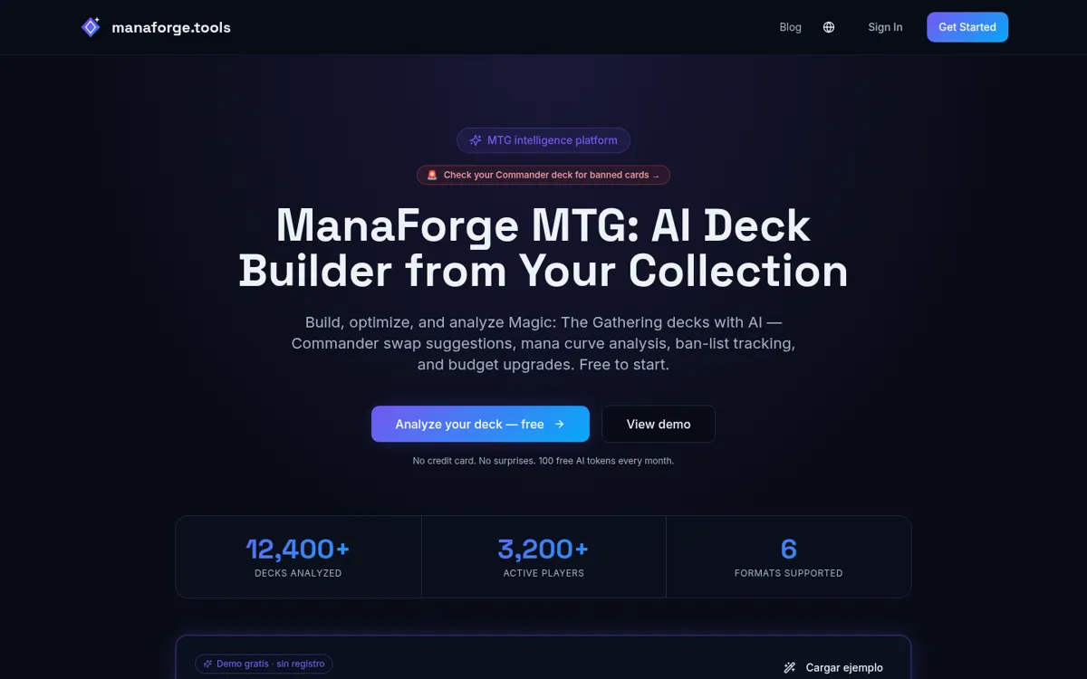 Captura de la web de ManaForge