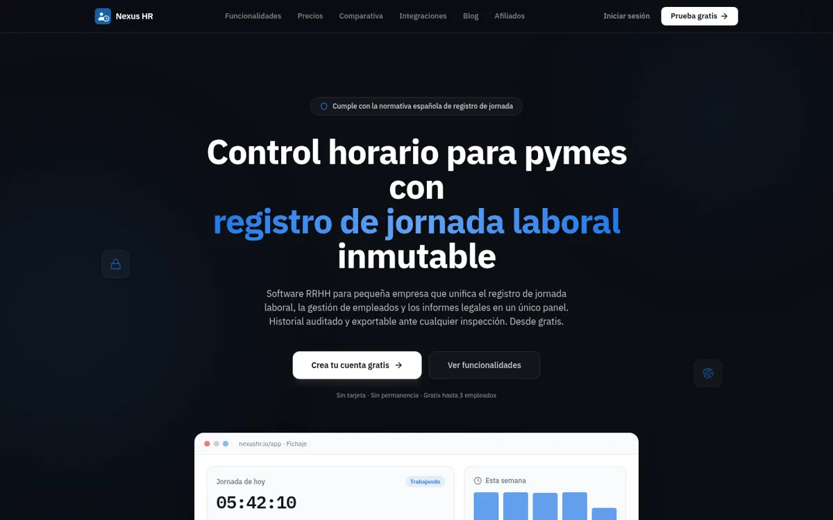 Captura de la web de NexusHR